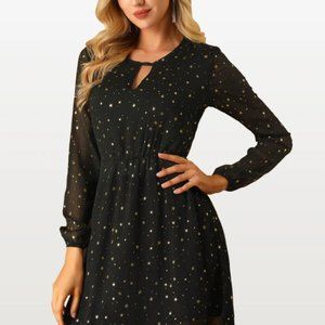 ALLEGRA K CHOKER V NECK VINTAGE GILDING STAR DRESS